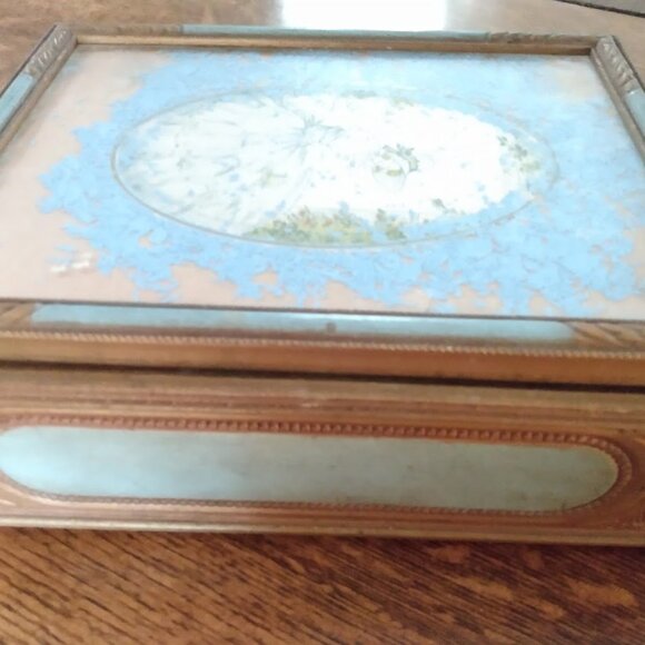 Vintage/Antique Gold and Blue Jewelry Box (needs TLC) - Picture 2 of 13